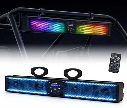شريط صوت Warzone WZS37RGB مقاس 37 بوصة مع بلوتوث - طاقة 1600 واط، نظام 10 مكبرات صوت، إضاءة RGB مخصصة، جهاز تحكم عن بعد - مثالي لـ UTV، ATV، السيارة، الشاحنة، البحرية in Kuwait