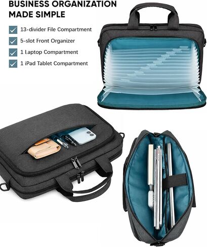 Bulado Laptop Bag with File Organizer, Water-Resistant Laptop Case, 15.6 Inch Multi-Compartment Work Bag for Men and Women, Carry-On for Business Commute Work Travel Trip in Kuwait