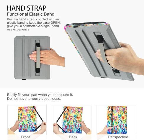 Rotating Case for iPad (A16) 11th Generation, iPad 10th Generation Case with Pencil Holder Kids Women Men 360 Swivel Multi-Angle Adjustable Stand Pencil Holder/Pocket/Hand Strap Colorful Love Heart in Kuwait