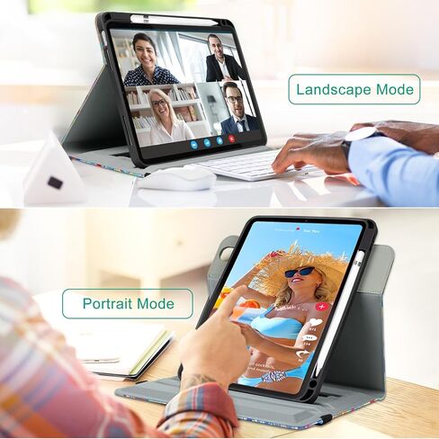 Rotating Case for iPad (A16) 11th Generation, iPad 10th Generation Case with Pencil Holder Kids Women Men 360 Swivel Multi-Angle Adjustable Stand Pencil Holder/Pocket/Hand Strap Colorful Love Heart in Kuwait