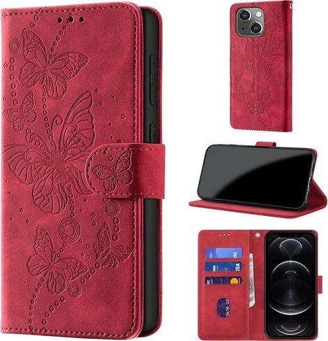 حافظة محفظة لهاتف iPhone 14 وحافظة iPhone 13، [حجب RFID] حامل 3 بطاقات [هيكل TPU مقاوم للصدمات]، غطاء قلاب واقٍ من جلد البولي يوريثان بإغلاق مغناطيسي مقاس 6.1 بوصة، أرجواني in Kuwait