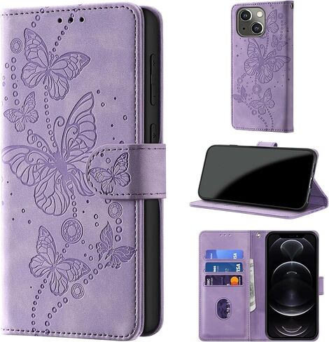 Case Wallet for iPhone 14 Case & iPhone 13 Case, [RFID Blocking] 3 Card Holder Stand [Shockproof TPU Shell], PU Leather Magnetic Closure Protective Flip Cover 6.1-inch, Purple in Kuwait