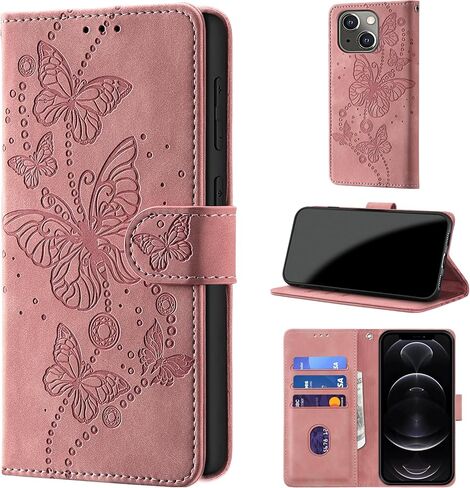 Case Wallet for iPhone 14 Case & iPhone 13 Case, [RFID Blocking] 3 Card Holder Stand [Shockproof TPU Shell], PU Leather Magnetic Closure Protective Flip Cover 6.1-inch, Purple in Kuwait