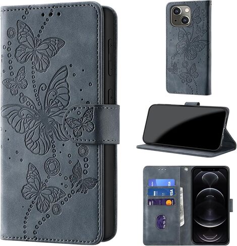 Case Wallet for iPhone 14 Case & iPhone 13 Case, [RFID Blocking] 3 Card Holder Stand [Shockproof TPU Shell], PU Leather Magnetic Closure Protective Flip Cover 6.1-inch, Purple in Kuwait
