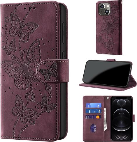 Case Wallet for iPhone 14 Case & iPhone 13 Case, [RFID Blocking] 3 Card Holder Stand [Shockproof TPU Shell], PU Leather Magnetic Closure Protective Flip Cover 6.1-inch, Purple in Kuwait