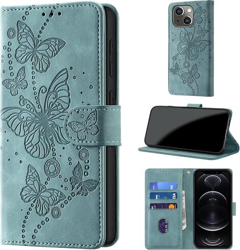 Case Wallet for iPhone 14 Case & iPhone 13 Case, [RFID Blocking] 3 Card Holder Stand [Shockproof TPU Shell], PU Leather Magnetic Closure Protective Flip Cover 6.1-inch, Purple in Kuwait