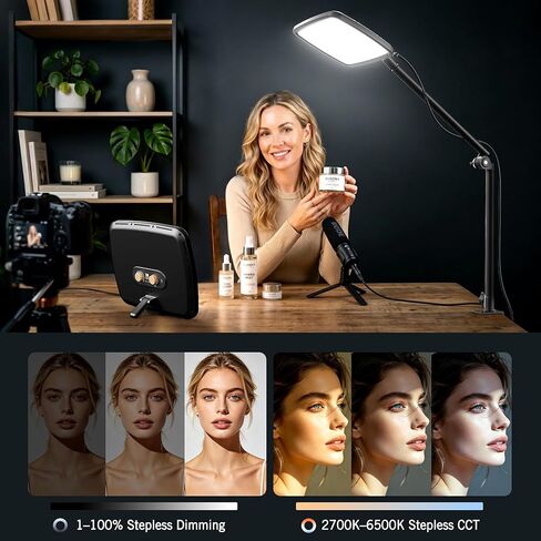 NiceVeedi 14 بوصة 20 وات ضوء متدفق ناعم، ضوء حلقة مكتب قابل للتعتيم مع مشبك، 2700K-6500K/CRI97+/ذراع مرن/تصميم معياري/جهاز تحكم عن بعد، ضوء رئيسي للبودكاست/المكتب المنزلي/يوتيوب/تيك توك/المكياج/مكالمات الفيديو in Kuwait