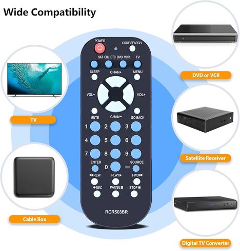 جهاز تحكم عن بعد بديل عالمي بحجم كف اليد من PZL RCR503BR لتلفزيون RCA وVCR/DVD ومستقبل الأقمار الصناعية وصندوق الكابل ومحول التلفزيون الرقمي Sub RCR503BE RCR503BZ in Kuwait
