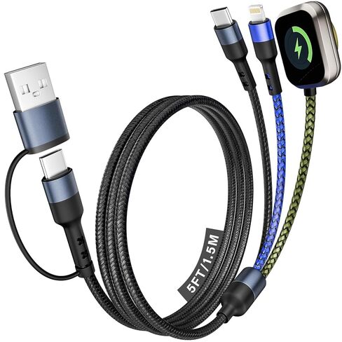 MPATIBY 3 in 2 Multi Charging Cable for Phone Watch Charger/iPhone 17/Old iPhone, USB A/USB C Cable for Multiple Devices(1Pack) in Kuwait