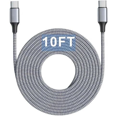 Long USB C to USB C Cable,10FT/16FT/26FT Type C to C Nylon Braided Charger Cords with 480Mbps Data Transfer,Suit for Meeting Room/Living Room/Dining Room/Bedroom/Sofa (Grey, 26ft-1Pcs) in Kuwait