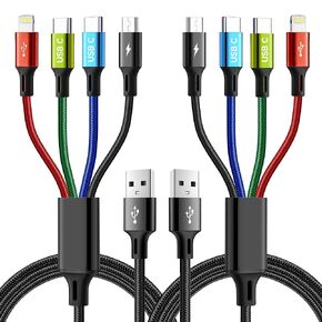 كابل شحن متعدد USB C 4 في 1 من MINLU لأجهزة متعددة، منافذ مزدوجة من النوع C/Lightning/Micro مضفرة خالية من التشابك، شاحن سيارة عالمي للسفر لسلسلة iPhone، Galaxy، Android، iPad، PS-2Pack، 4 أقدام in Kuwait