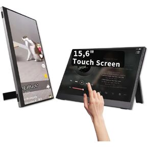 شاشة QQU محمولة تعمل باللمس مقاس 15.6 بوصة مع حامل، شاشة محمولة للسفر 1080P IPS/HDR موسع شاشة الكمبيوتر المحمول للألعاب وعرض الكمبيوتر، متوافقة مع جهاز الكمبيوتر المحمول والهاتف PS4/PS5 in Kuwait