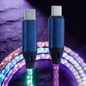 كابل شحن مضيء من النوع C بطول 10أقدام بقوة 66 وات شاحن USB C إلى C مضاء وسلك شحن سريع متدفق RGB وسلك شاحن مضيء متوافق مع iPhone 17/16/15/Samsung Galaxy S23 S22 المزيد in Kuwait