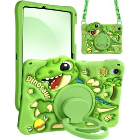 Boaretiu Tablet Case - Cute Cartoon Silicone Cover with Adjustable Shoulder Strap & Rotating Stand for Kids Boys Girls, for Samsung Galaxy Tab S10 FE 2025/S9 FE 2023 Case 10.9", Green Dinosaur in Kuwait