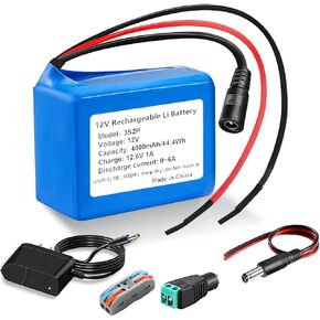 4000mAh 12V Rechargeable Lithium Battery Pack with Charger & Bare Leads - 6A Max Output for RC Cars, Robots, LED Strips, CCTV Cameras，DIY Projects in Kuwait