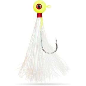 UMT Mylar Bucktail Fluke Ball Jighead for Saltwater Fishing 2oz, 3oz, 4oz - Chartreuse - 6/0 Mustad Hook, 3D Eye – Porgies, Black Sea Bass, Striped Bass & Bluefish in Kuwait