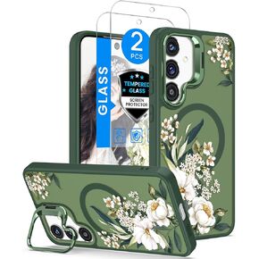 حافظة Dretal المغناطيسية لهاتف Samsung Galaxy S26 زهرية، حامل عدسة مدمج، واقي شاشة 2X، حافظات مغناطيسية شفافة غير لامعة، غطاء هاتف مقاوم للصدمات للنساء والفتيات بنمط الزهور لهاتف Galaxy S26 (الزهور) in Kuwait