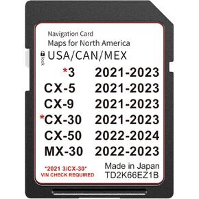 بطاقة SD للملاحة 2026 تدعم شاشة HUD لـ CX-5 2021-2023، CX-9 2021-2023، 3 2021-2023، CX-30 2021-2023، CX-50 2022-2024 الولايات المتحدة الأمريكية/كندا/المكسيك، بطاقة خريطة GPS، التوصيل والتشغيل، سهلة التركيب in Kuwait