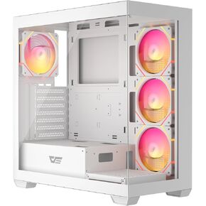 حافظة كمبيوتر الألعاب darkFlash DS900 ATX Mid-Tower، تصميم كامل الرؤية من الزجاج المقسى المزدوج، 1 × مروحة PWM مثبتة مسبقًا (غير RGB)، منفذ أمامي من النوع C، يدعم مشعاع 360 مم، أبيض in Kuwait