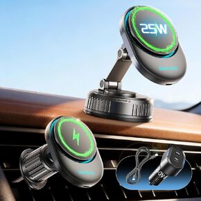 for 25W MagSafe Car Mount Charger with Cooling Fan, Magnetic Wireless Car Charger, Suction Cup & Vent Attachment Phone Holder, 25W Fast Charging Car Cooling Phone Mount for iPhone 17/16,S26 Ultra in Kuwait