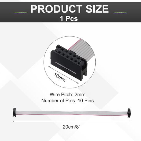 MECCANIXITY IDC Connector Flat Ribbon Cable, 10 Pins 2mm Pitch 20cm Length FC to FC Dual Female Connector Flat Ribbon Cable Wire for Industrial Electronics, Gray in Kuwait