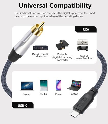 3FT USB c إلى كابل محوري ذكر من النوع c إلى محول واجهة الصوت الرقمي المحوري، يمكنه إخراج إشارات صوتية رقمية 32 بت/384 كيلو هرتز لمضخم الصوت dac amp Preamp in Kuwait
