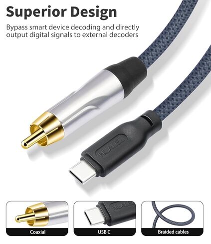 3FT USB c إلى كابل محوري ذكر من النوع c إلى محول واجهة الصوت الرقمي المحوري، يمكنه إخراج إشارات صوتية رقمية 32 بت/384 كيلو هرتز لمضخم الصوت dac amp Preamp in Kuwait