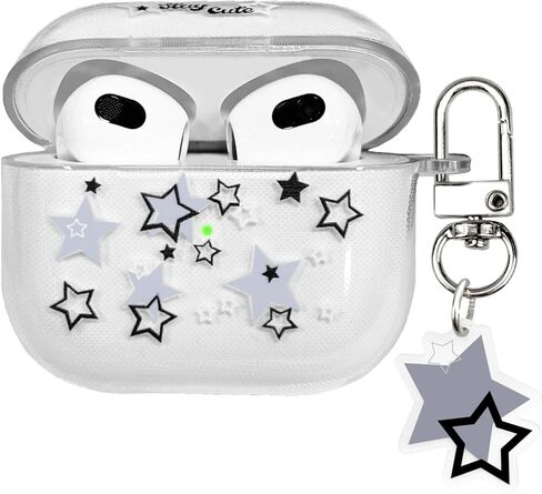 متوافق مع غطاء حافظة AirPods، جراب Kawaii شفاف ناعم من مادة TPU مع سلسلة مفاتيح على شكل نجمة لطيفة لحافظة AirPods 1&2 من الجيل للفتيات والنساء (Airpods 1&2) in Kuwait