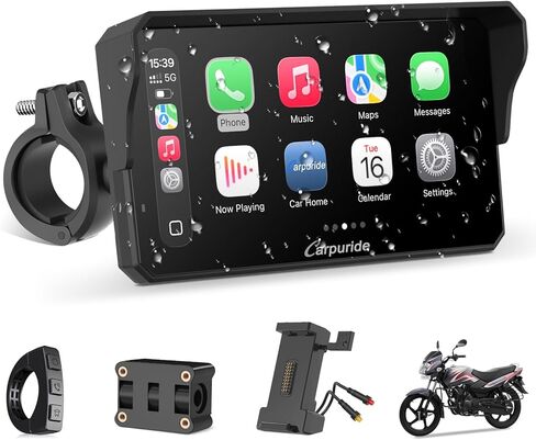 Carpuride W602S PRO Motorcycle Carplay & Android Auto with Type-C Port, 6.25" Motorcycle GPS Navigation System Supports OTA, Car Play Moto Screen with Wired Controller, Dual Bluetooth, Waterproof in Kuwait
