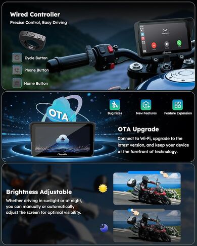 Carpuride W602S PRO Motorcycle Carplay & Android Auto with Type-C Port, 6.25" Motorcycle GPS Navigation System Supports OTA, Car Play Moto Screen with Wired Controller, Dual Bluetooth, Waterproof in Kuwait