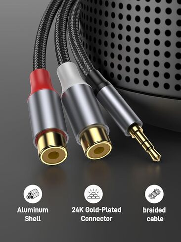 كابل 3.5 مم إلى RCA، موصل سلك صوت ستيريو 10 بوصة 3.5 مم ذكر إلى 2RCA أنثى للهواتف الذكية، MP3، الأجهزة اللوحية، مكبرات الصوت، المسرح المنزلي، HDTV والمزيد. in Kuwait