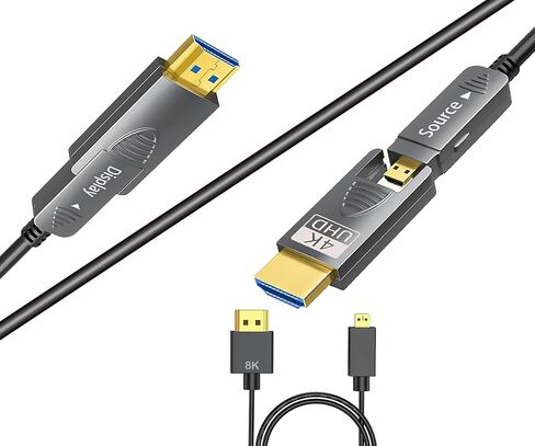4K Fiber Optic HDMI Cable 75ft + Ultra Thin 1.5m Test Cable, Micro HDMI to HDMI 2.0, Detachable Type A+D, 18Gbps Ultra Speed, HDR, 3D, eARC, Slim and Flexible Cable. in Kuwait