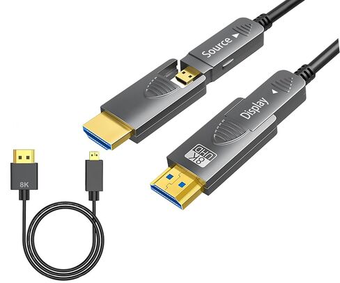 كابل HDMI من الألياف الضوئية 8K بطول 82 قدمًا/25 مترًا + كابل اختبار رفيع للغاية بطول 0.5 متر، Micro HDMI إلى HDMI 2.1، نوع قابل للفصل A+D، سرعة فائقة 48 جيجابت في الثانية، HDR، ثلاثي الأبعاد، eARC، كابل HMDI 2.10 نحيف ومرن. in Kuwait