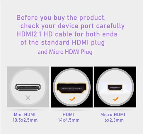 كابل HDMI من الألياف الضوئية 8K بطول 82 قدمًا/25 مترًا + كابل اختبار رفيع للغاية بطول 0.5 متر، Micro HDMI إلى HDMI 2.1، نوع قابل للفصل A+D، سرعة فائقة 48 جيجابت في الثانية، HDR، ثلاثي الأبعاد، eARC، كابل HMDI 2.10 نحيف ومرن. in Kuwait