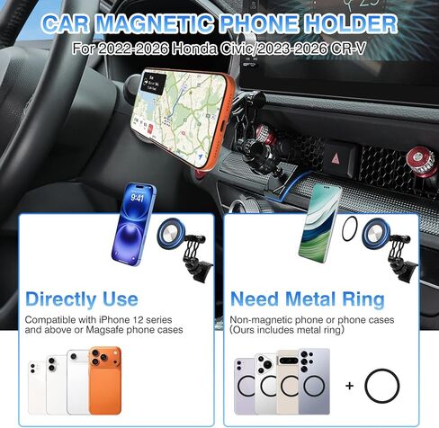 Autorder Upgraded Magnetic Car Phone Holder for 2022-2026 Honda Civic/2023-2026 CRV Accessories Strong Adsorption Phone Mount 360°Flexible Adjustment Magnetic Phone Stand Fit for All Smartphone in Kuwait