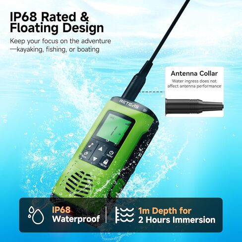 Retevis EZTalk 4S IP68 أجهزة اتصال لاسلكية مقاومة للماء، GMRS طويلة المدى للطوارئ راديو ثنائي الاتجاه، عائم، 2000 مللي أمبير قابلة لإعادة الشحن، تنبيهات الطقس NOAA، قوي ومتين، للمياه المالحة in Kuwait