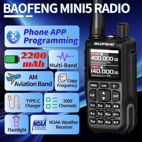 Baofeng Radio UV-5R Mini-5 Ham Radio Handheld Long Range Rechargeable UV5R MINI Dual PTT 2200mAh NOAA Emergency Radio Upgrade UV-5R,APP Programming,USB-C for Survival Gear Hunting Camping,2 Pack ﻿ in Kuwait