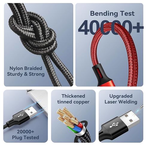 كابل شحن متعدد USB C 4 في 1 من MINLU لأجهزة متعددة، منافذ مزدوجة من النوع C/Lightning/Micro مضفرة خالية من التشابك، شاحن سيارة عالمي للسفر لسلسلة iPhone، Galaxy، Android، iPad، PS-2Pack، 4 أقدام in Kuwait