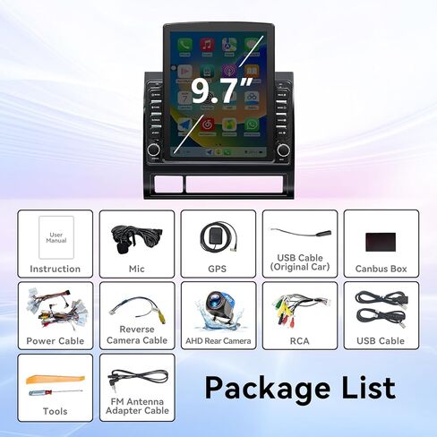 راديو ستيريو للسيارة Android 14 متوافق مع Toyota Tacoma 2005-2015 ترقية CarPlay اللاسلكية وكاميرا احتياطية Android Auto AHD 9.7 شاشة تعمل باللمس GPS SWC FM WiFi Bluetooth 2+64G in Kuwait