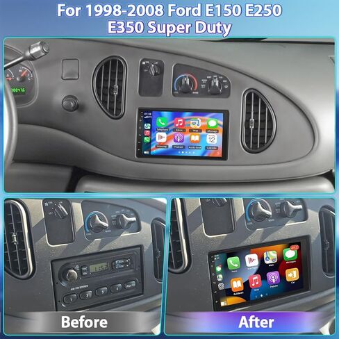 راديو ستيريو للسيارة Android 13 لـ 1998-2008 Ford E150 E250 E350 Super Duty مع CarPlay اللاسلكي وAndroid Auto، شاشة تشغيل تعمل باللمس 7 بوصة للسيارة، بلوتوث/WiFi/GPS/FM/RDS/SWC/كاميرا احتياطية/ميكروفون in Kuwait