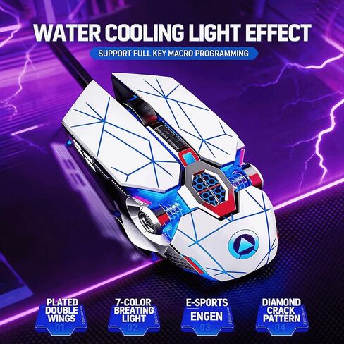 【Water Cooled Light Effect & Low Noise - USB】2026 Upgrade Edition Gaming Laptop Optical Wired Silent Mouse, Mouse Macro,DPI up to 3200,Plug and Play,Ergonomic Design,Switchable and Close Light Effects in Kuwait