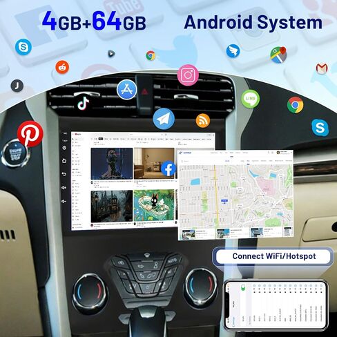 [4G+64G] راديو سيارة Volxcereo لسيارة Ford Fusion 2013-2019، ستيريو بشاشة لمس Android 9 بوصة مع Carplay/Android Auto، ملاحة GPS، واي فاي، بلوتوث 5.0، SWC، FM/RDS، EQ+ كاميرا احتياطية in Kuwait
