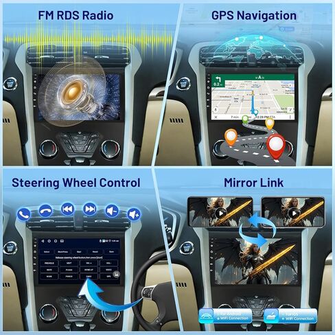 [4G+64G] راديو سيارة Volxcereo لسيارة Ford Fusion 2013-2019، ستيريو بشاشة لمس Android 9 بوصة مع Carplay/Android Auto، ملاحة GPS، واي فاي، بلوتوث 5.0، SWC، FM/RDS، EQ+ كاميرا احتياطية in Kuwait
