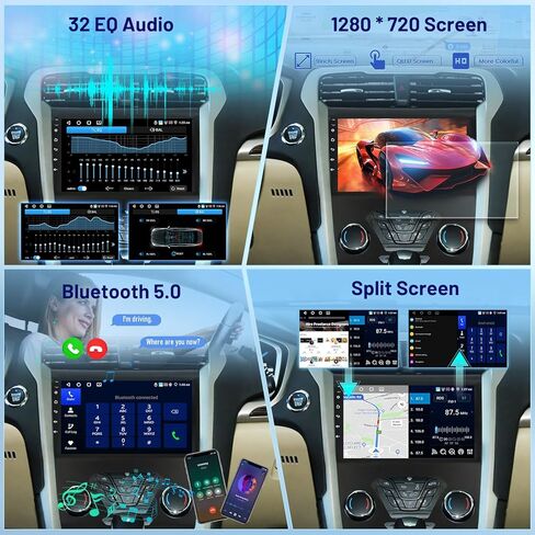 [4G+64G] راديو سيارة Volxcereo لسيارة Ford Fusion 2013-2019، ستيريو بشاشة لمس Android 9 بوصة مع Carplay/Android Auto، ملاحة GPS، واي فاي، بلوتوث 5.0، SWC، FM/RDS، EQ+ كاميرا احتياطية in Kuwait