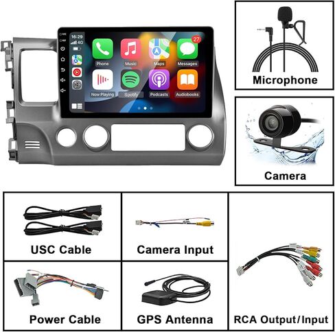 لـ 2007-2011 Honda-Civic-Radio، المدمج في Carplay اللاسلكي وشاشة لمس تلقائية تعمل بنظام Android مع 2G RAM 32G ROM وحدة رأس بلوتوث FM/RDS راديو كاميرا احتياطية ميكروفون in Kuwait