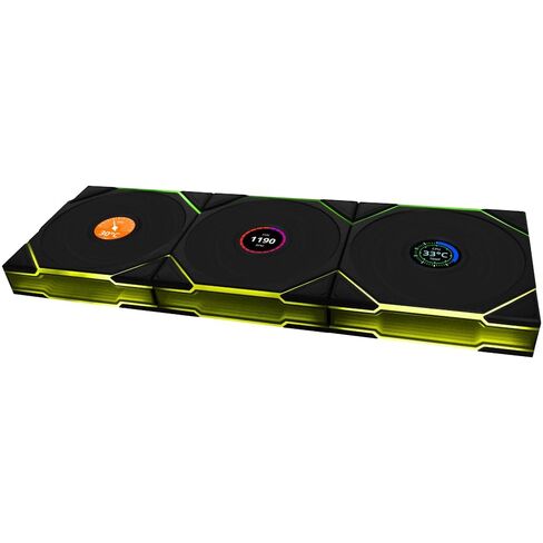 Lian Li UNI FAN TL مروحة كمبيوتر LCD لاسلكية مقاس 120 مم RGB - 3 عبوات من مراوح كمبيوتر الألعاب ذات الشفرات العكسية باللون الأسود | مراوح PWM - 26 مصباح LED ARGB - 1900 دورة في الدقيقة - سلسلة ديزي، تدفق هواء عالي، اهتزاز منخفض، صامت، مرآة لا متناهية in Kuwait