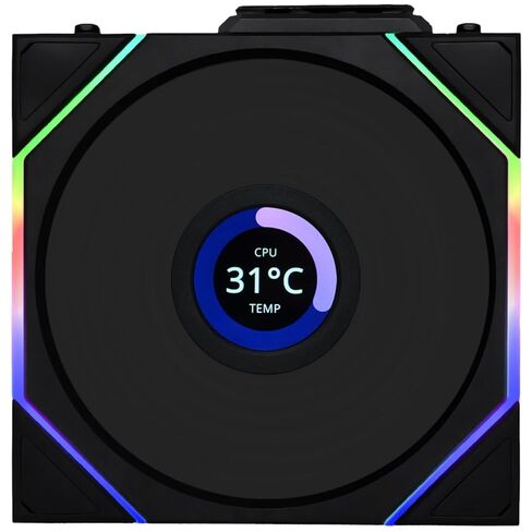 Lian Li UNI FAN TL مروحة كمبيوتر LCD لاسلكية مقاس 120 مم RGB - 3 عبوات من مراوح كمبيوتر الألعاب ذات الشفرات العكسية باللون الأسود | مراوح PWM - 26 مصباح LED ARGB - 1900 دورة في الدقيقة - سلسلة ديزي، تدفق هواء عالي، اهتزاز منخفض، صامت، مرآة لا متناهية in Kuwait