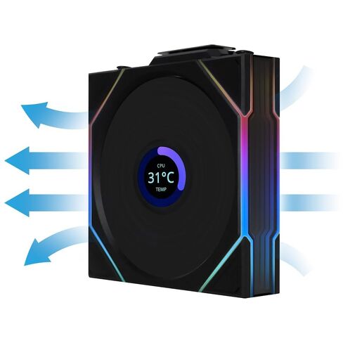 Lian Li UNI FAN TL مروحة كمبيوتر LCD لاسلكية مقاس 120 مم RGB - 3 عبوات من مراوح كمبيوتر الألعاب ذات الشفرات العكسية باللون الأسود | مراوح PWM - 26 مصباح LED ARGB - 1900 دورة في الدقيقة - سلسلة ديزي، تدفق هواء عالي، اهتزاز منخفض، صامت، مرآة لا متناهية in Kuwait