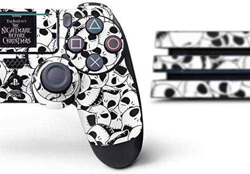 ملصق Skinit المخصص للألعاب متوافق مع حزمة PS4 Pro - تصميم نمط Disney The Nightmare Before Christmas Jack Skellington المرخص رسميًا in Kuwait
