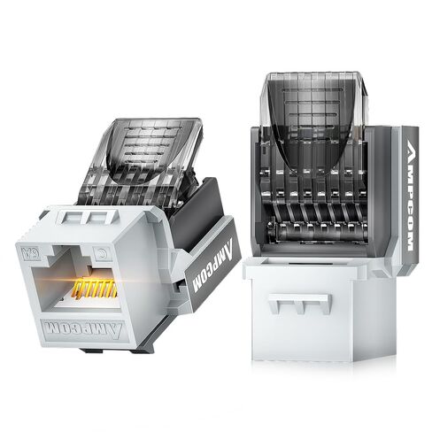 AMPCOM Toolless RJ45 Keystone Jack CAT6 UTP 25 حزمة، 90 درجة لا حاجة للثقب، PoE++ 100 وات، معتمد من ANSI/TIA، رمادي in Kuwait